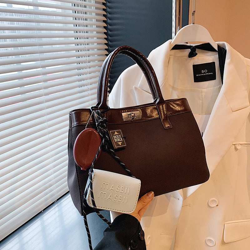 Women's handbag bag 2024 new fashion contrasting color splicing women's bag literary and elegant shoulder bag foreign style messenger bag