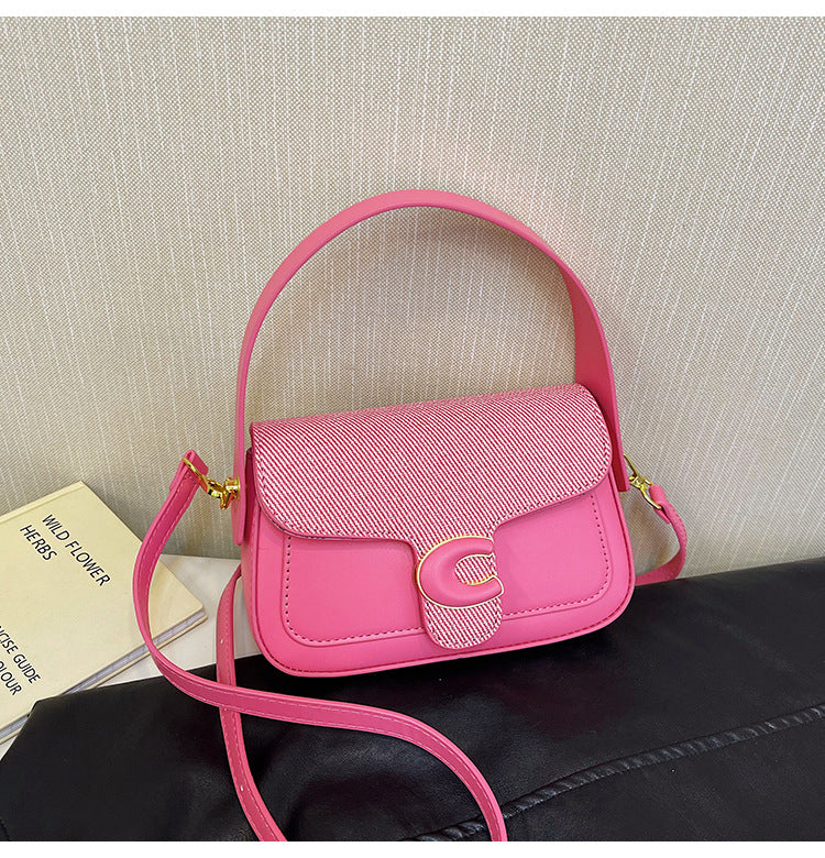 Women's bag fashionable versatile saddle bag French niche shoulder bag 2024 summer new contrasting color simple messenger bag