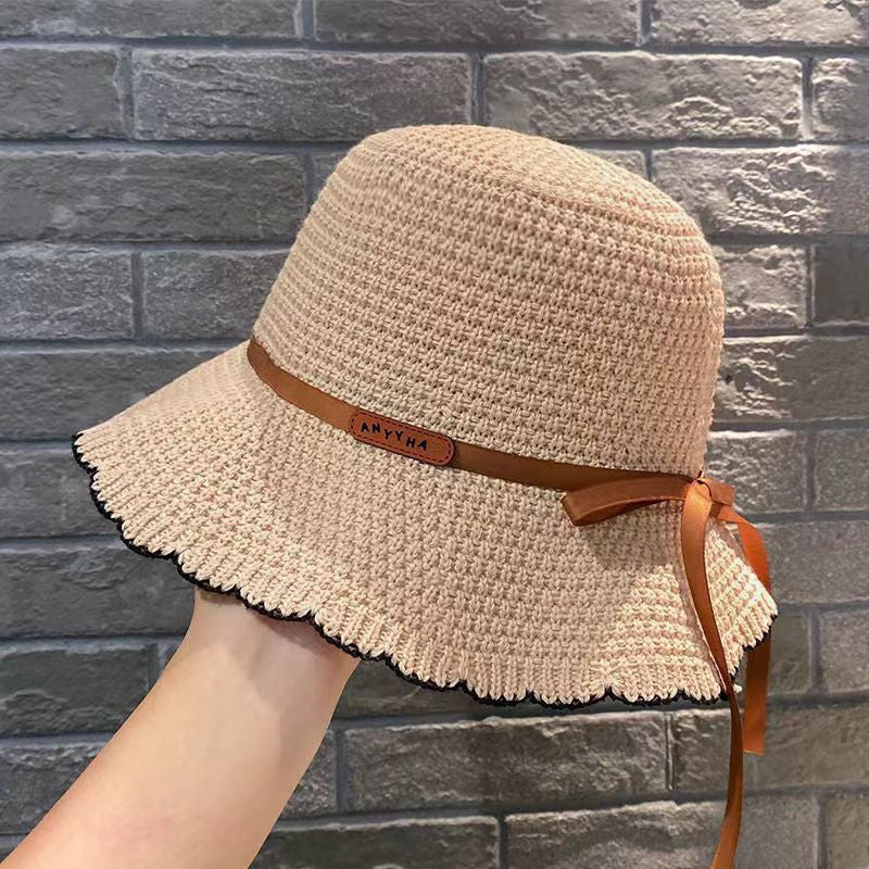 Women's spring and summer Korean version of the new versatile bucket hat foldable sun hat to show the face small wavy edge sun hat