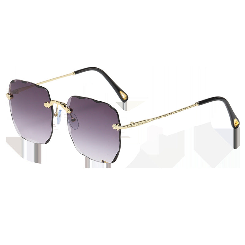 2022 new frameless trimmed square sunglasses women, Korean version of Internet celebrity round face plain sunglasses gradual change