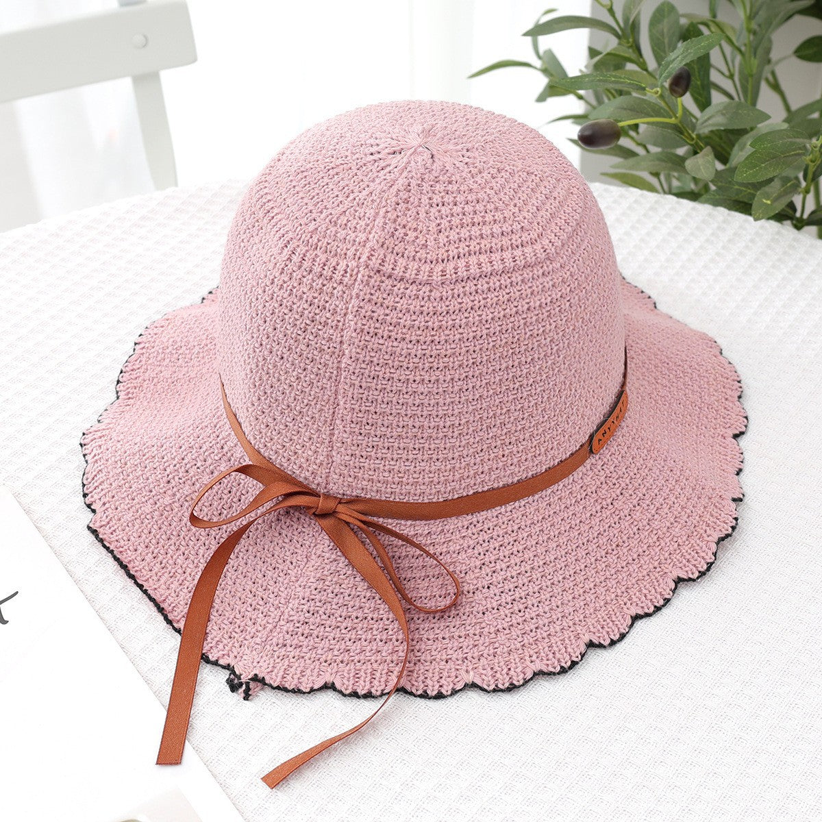 Women's spring and summer Korean version of the new versatile bucket hat foldable sun hat to show the face small wavy edge sun hat