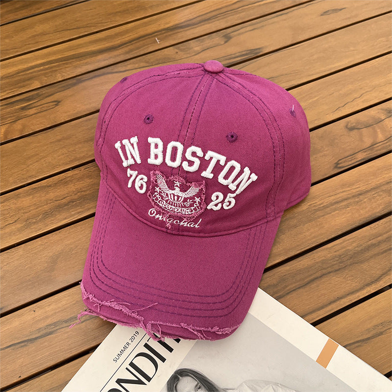 Women's Casual Fashion Ripped Letter Embroidery Cap Korean Version Versatile Soft Top Baseball Cap Sunscreen Sun Hat Tide