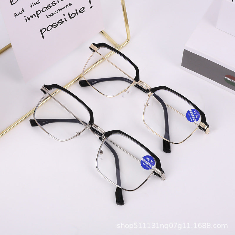 Xiaohongshu same style women's square reading glasses business classic eyebrow rack half frame reading glasses frame men's mirror