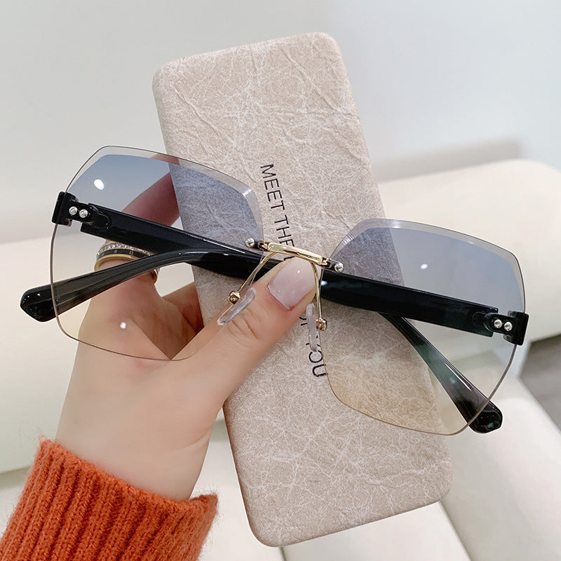 2023 new frameless trimmed sunglasses Internet celebrity trend women's versatile sunshades fashion street sunscreen sunglasses
