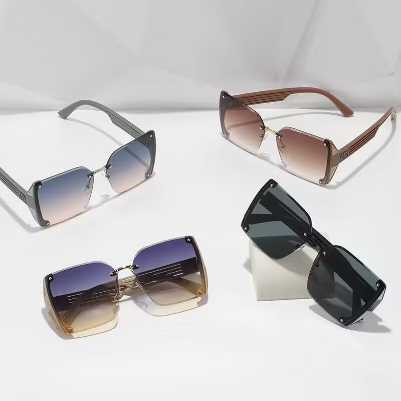 2023 Internet celebrity frameless trimmed sunglasses anti-ultraviolet European beautiful women's large frame sunglasses Xiaohongshu sunshades