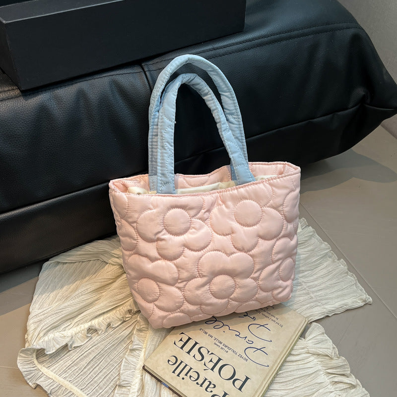 Winter soft flower hand bag bento bag Japanese simple lunch box bag cream portable small bag