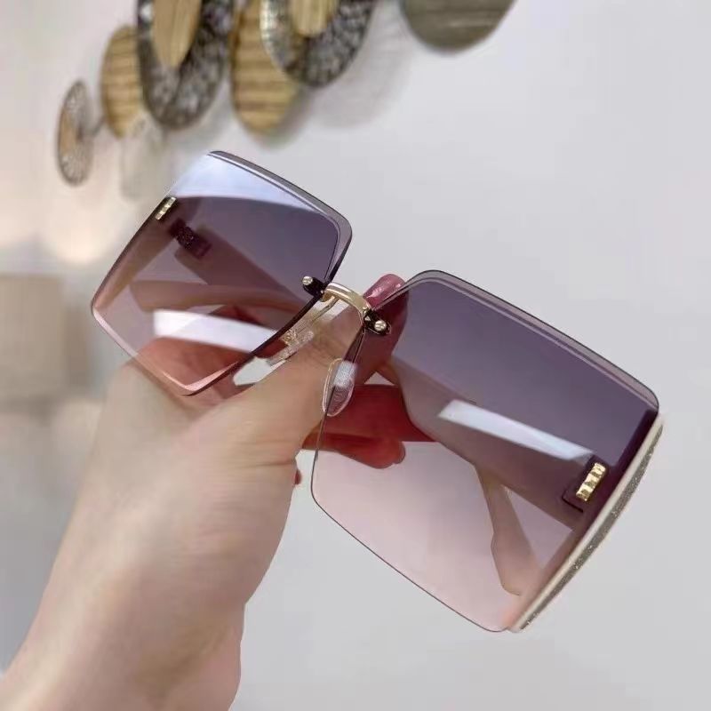 2022 new square frameless trimmed sunglasses Internet celebrity personality big-name glasses big-frame fashion sunglasses wholesale