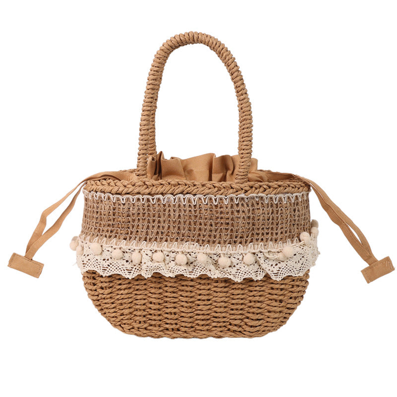 Wenyi style hand-woven straw bag 2025 new fashion seaside vacation lace large-capacity strap handbag