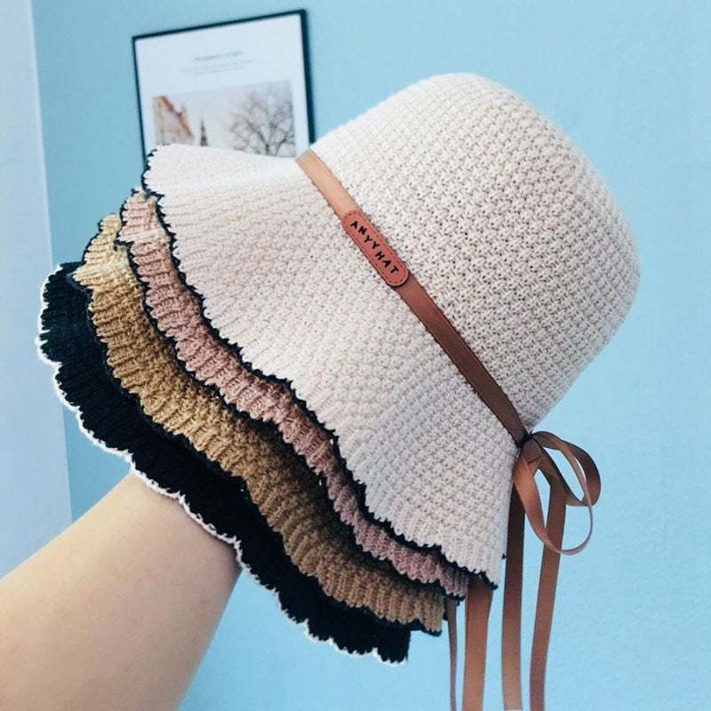 Women's spring and summer Korean version of the new versatile bucket hat foldable sun hat to show the face small wavy edge sun hat