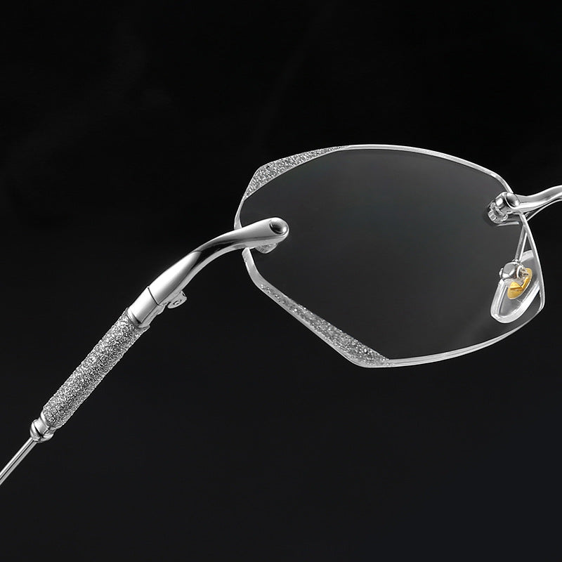 2022 new trimmed star fine flash anti-blue reading glasses Douyin same men's and women's flower glasses rimless glasses