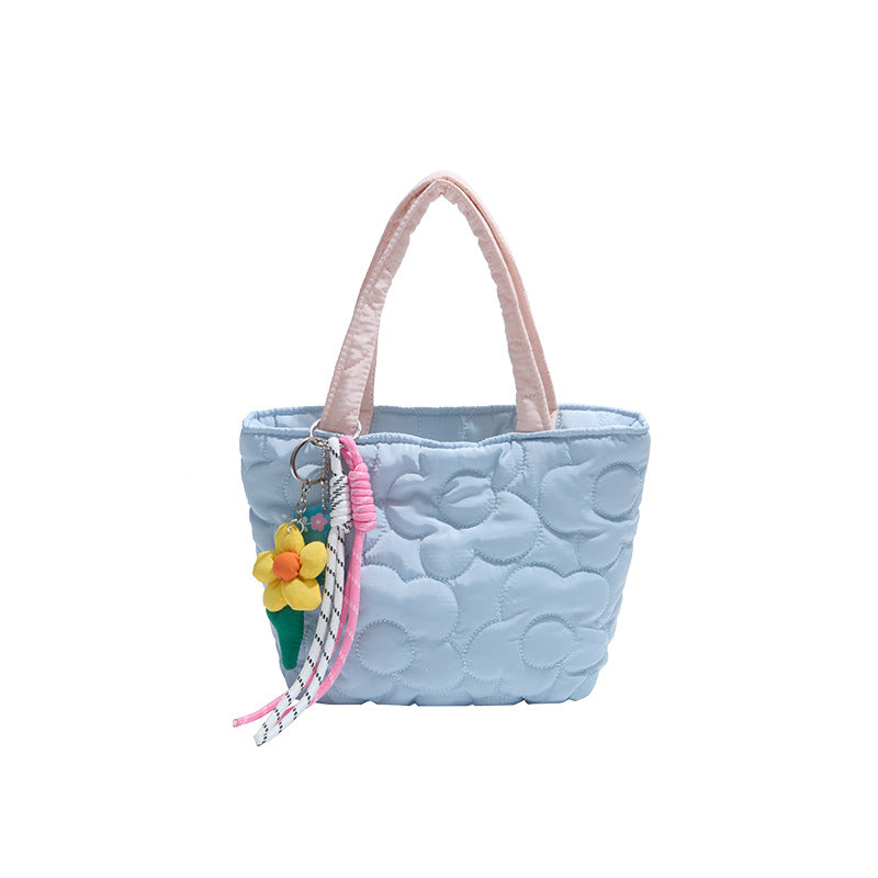 Winter soft flower hand bag bento bag Japanese simple lunch box bag cream portable small bag