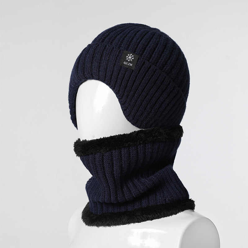 Winter men's hat outdoor cycling cold-proof velvet warm knitted hat ear protection neck cover integrated wool hat