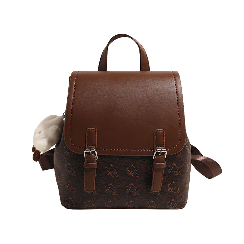 Women's bag 2024 summer new contrasting color lychee pattern casual large capacity foreign style cute pendant fashionable backpack