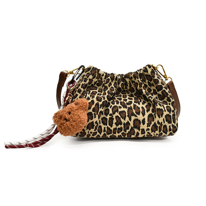 Women's bag fashion leopard print women's bucket bag 2024 autumn new drawstring lucky bag bag chain shoulder messenger bag