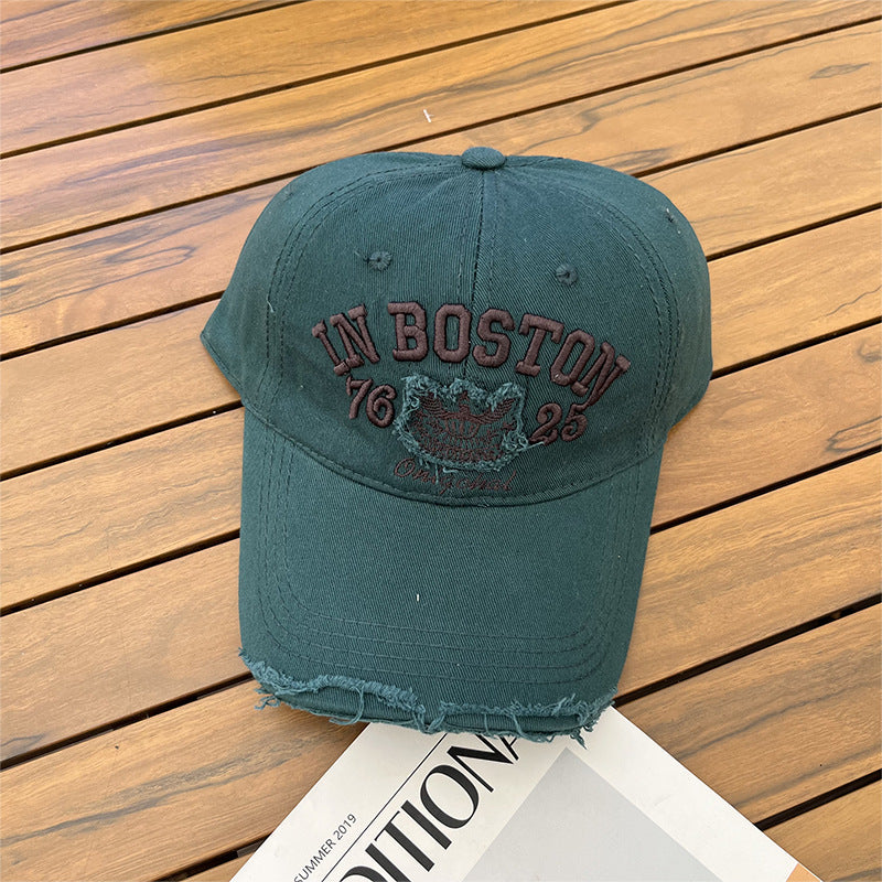Women's Casual Fashion Ripped Letter Embroidery Cap Korean Version Versatile Soft Top Baseball Cap Sunscreen Sun Hat Tide