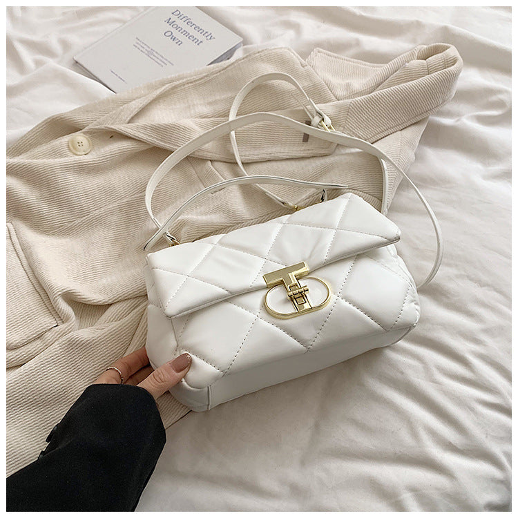 Women's simple texture lock small bag Women's 2025 spring new foreign style ins messenger bag Korean version small square bag