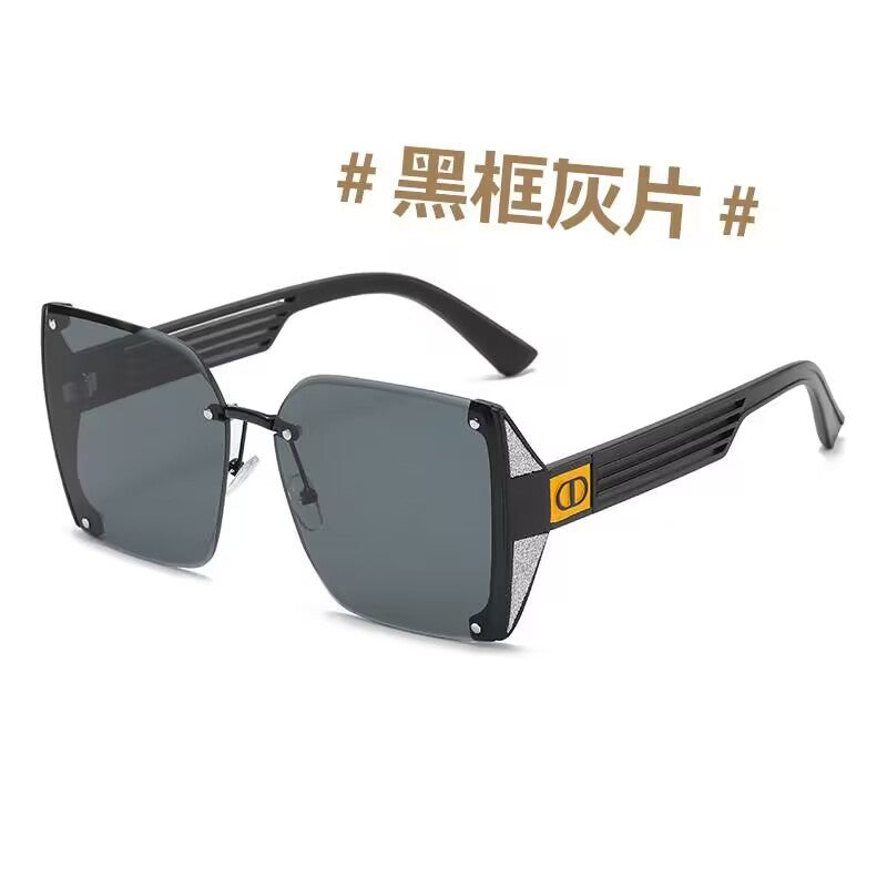 2023 Internet celebrity frameless trimmed sunglasses anti-ultraviolet European beautiful women's large frame sunglasses Xiaohongshu sunshades