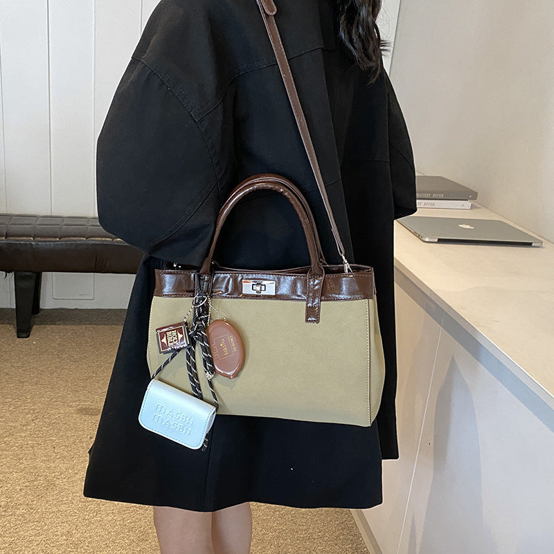 Women's handbag bag 2024 new fashion contrasting color splicing women's bag literary and elegant shoulder bag foreign style messenger bag