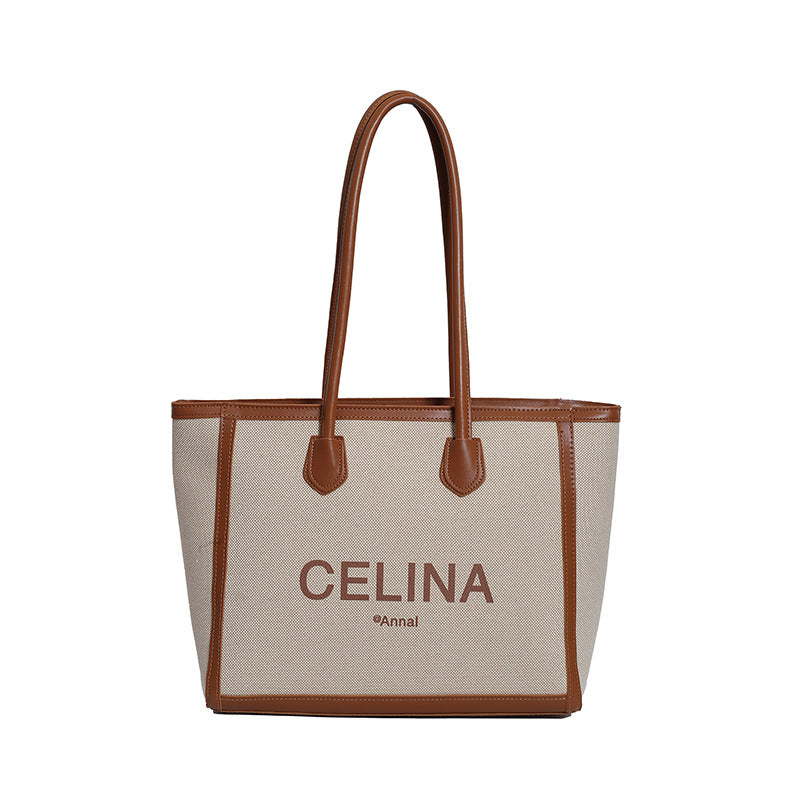 College students class alphabet canvas bag women's 2025 spring new trendy simple large-capacity shoulder bag tote bag