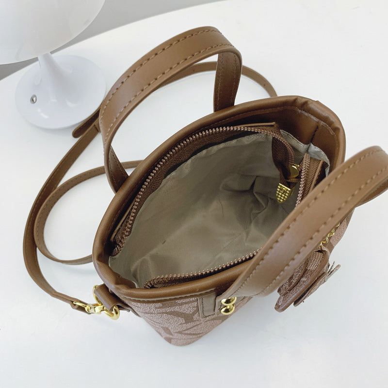 Women's high-end printed small bag Women's 2025 new large-capacity commuter shoulder crossbody vegetable basket bucket bag