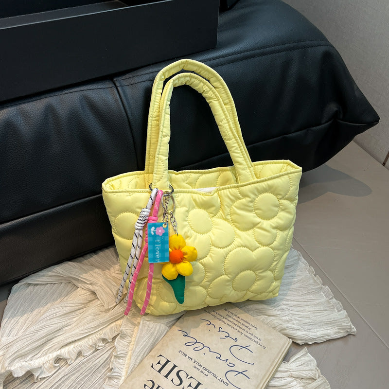 Winter soft flower hand bag bento bag Japanese simple lunch box bag cream portable small bag