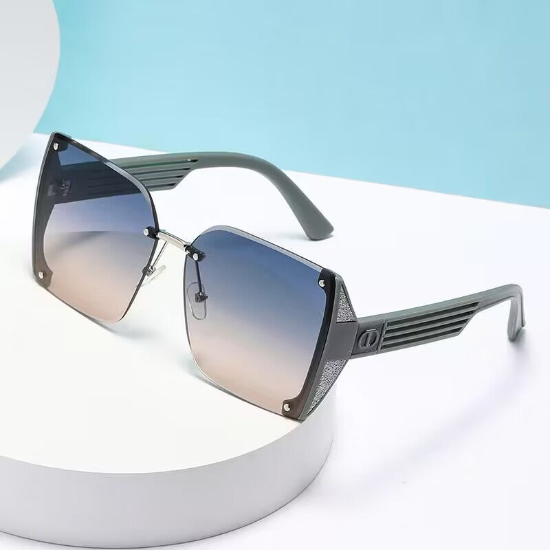 2023 Internet celebrity frameless trimmed sunglasses anti-ultraviolet European beautiful women's large frame sunglasses Xiaohongshu sunshades