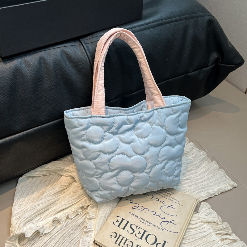 Winter soft flower hand bag bento bag Japanese simple lunch box bag cream portable small bag