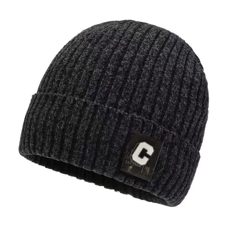 Winter Men's Duck Tongue Ear Cap Fleece Thick Warm Pullover Hat Youth Outdoor Riding Knitted Wool Hat Ski Cap