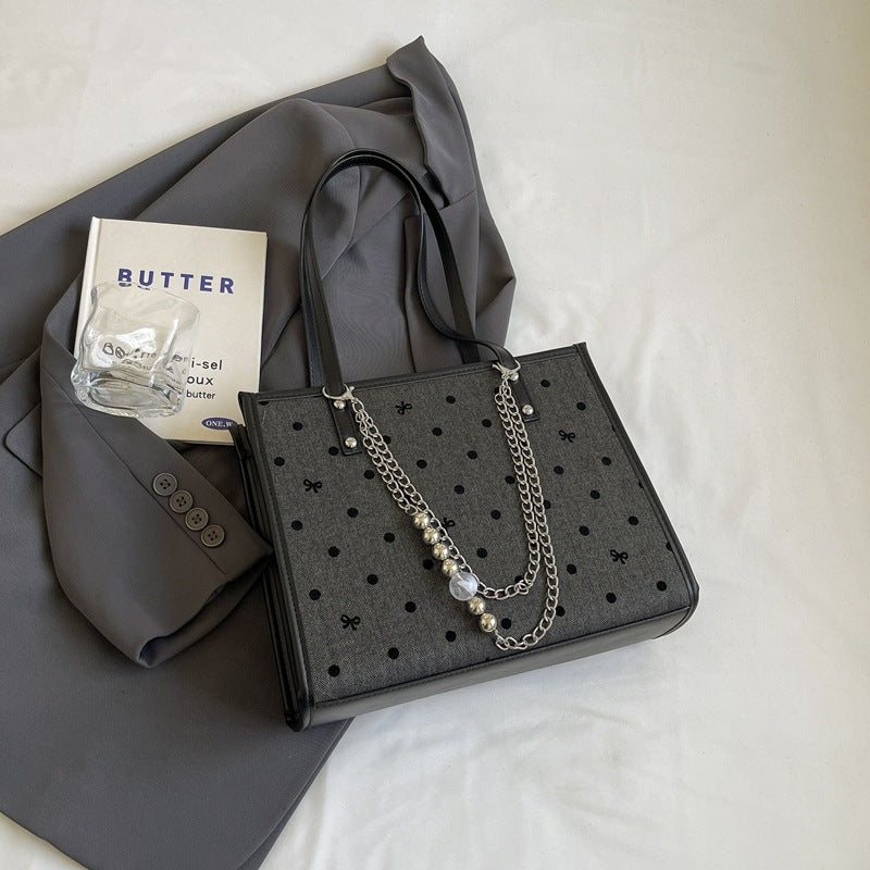 College style Korean tote bag 2024 new literary and fashionable polka dot single shoulder underarm large-capacity commuting handbag
