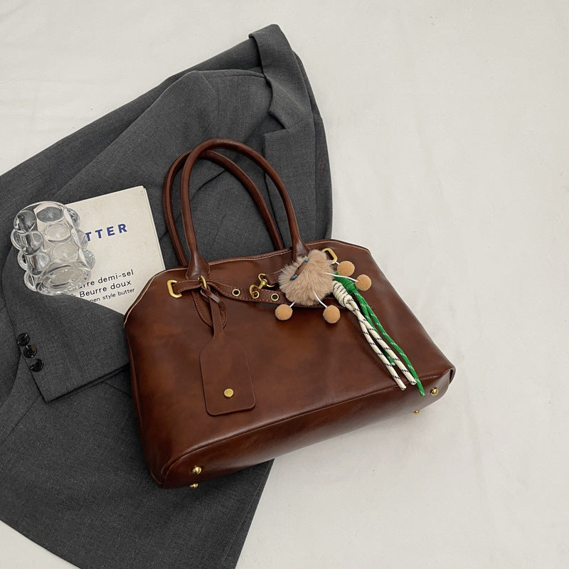 College students commute to class armpit bag Korean version retro trendy fashion shoulder bag 2024 autumn and winter portable tote bag