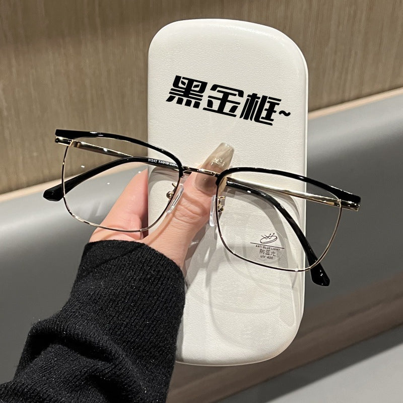 Xiaohongshu same square glasses men's literary and retro half-frame glasses women's versatile cat ear glasses frame anti-blue light glasses