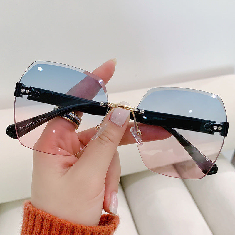 2023 new frameless trimmed sunglasses Internet celebrity trend women's versatile sunshades fashion street sunscreen sunglasses