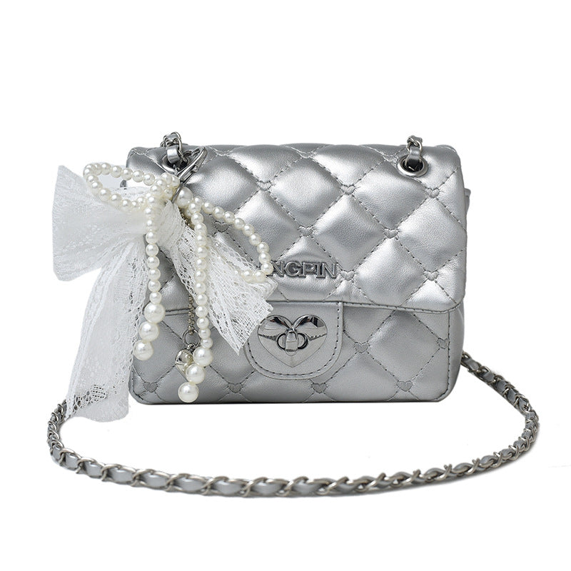 Xiaoxiangfeng silver bag women's 2025 new fashion diamond chain small square bag versatile messenger bag