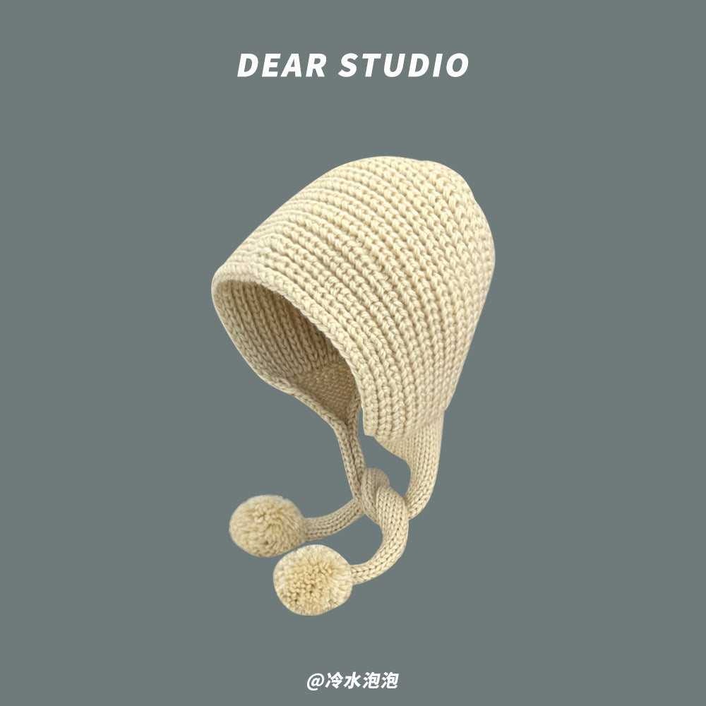 Yang Mi same black wool hat female autumn and winter warm ear protection student versatile Internet celebrity long braids knitted hat tide