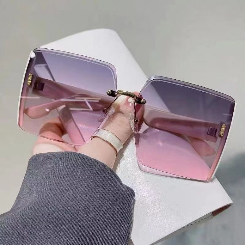2022 new square frameless trimmed sunglasses Internet celebrity personality big-name glasses big-frame fashion sunglasses wholesale