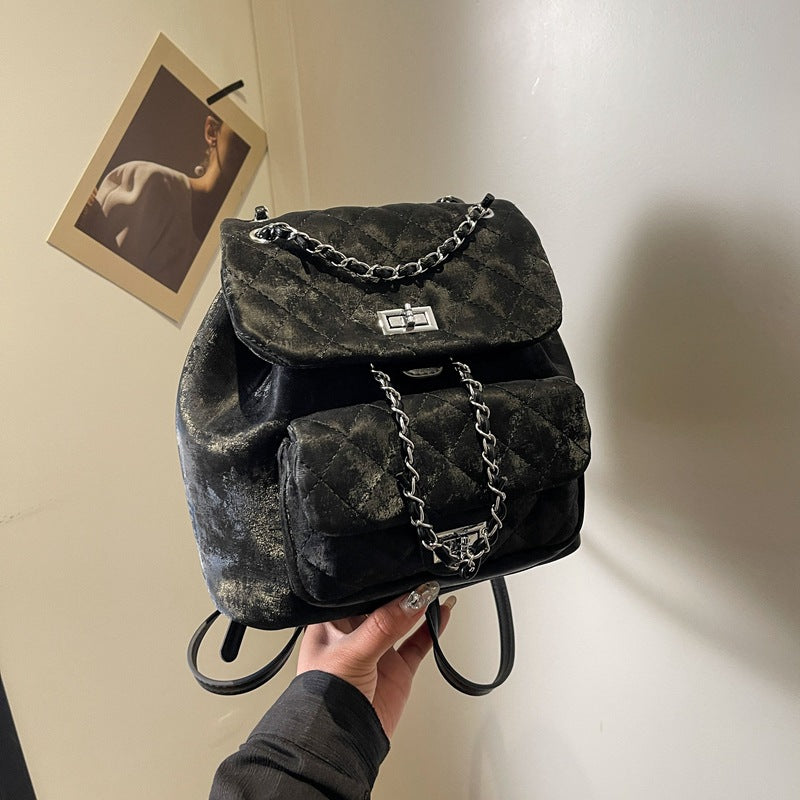 Xiaoxiangfeng backpack women's 2024 Korean version fashion diamond chain small backpack simple fashion niche design women's bag