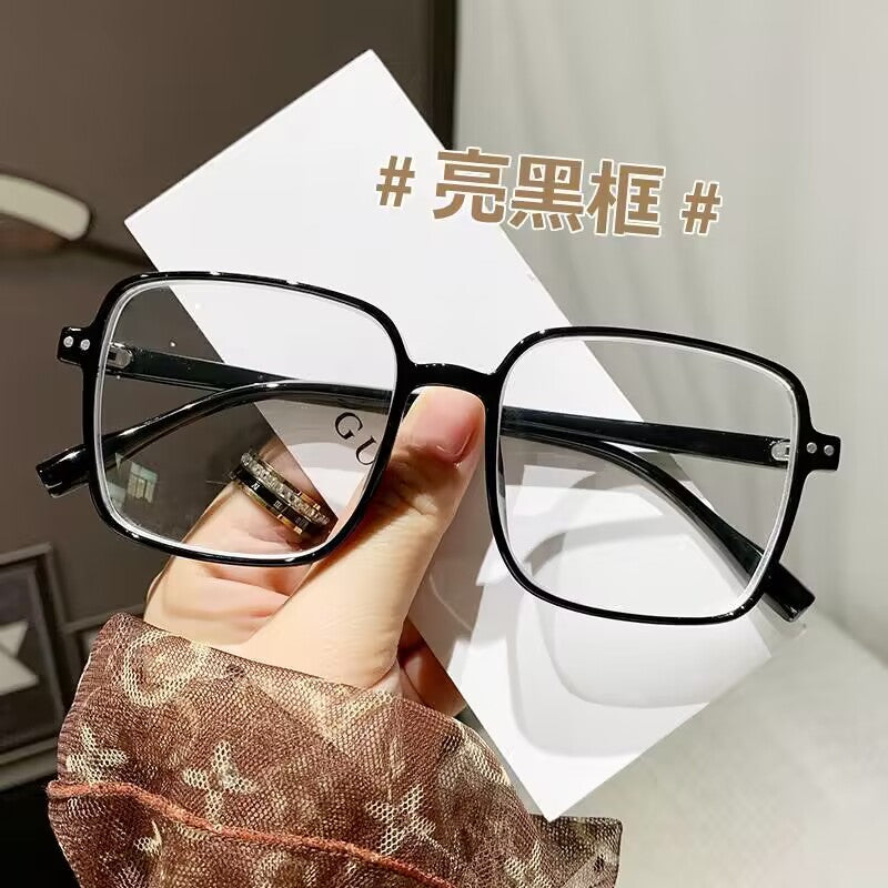 Xiaohongshu the same large box plain thin anti-blue glasses high definition myopia glasses trend black frame glasses