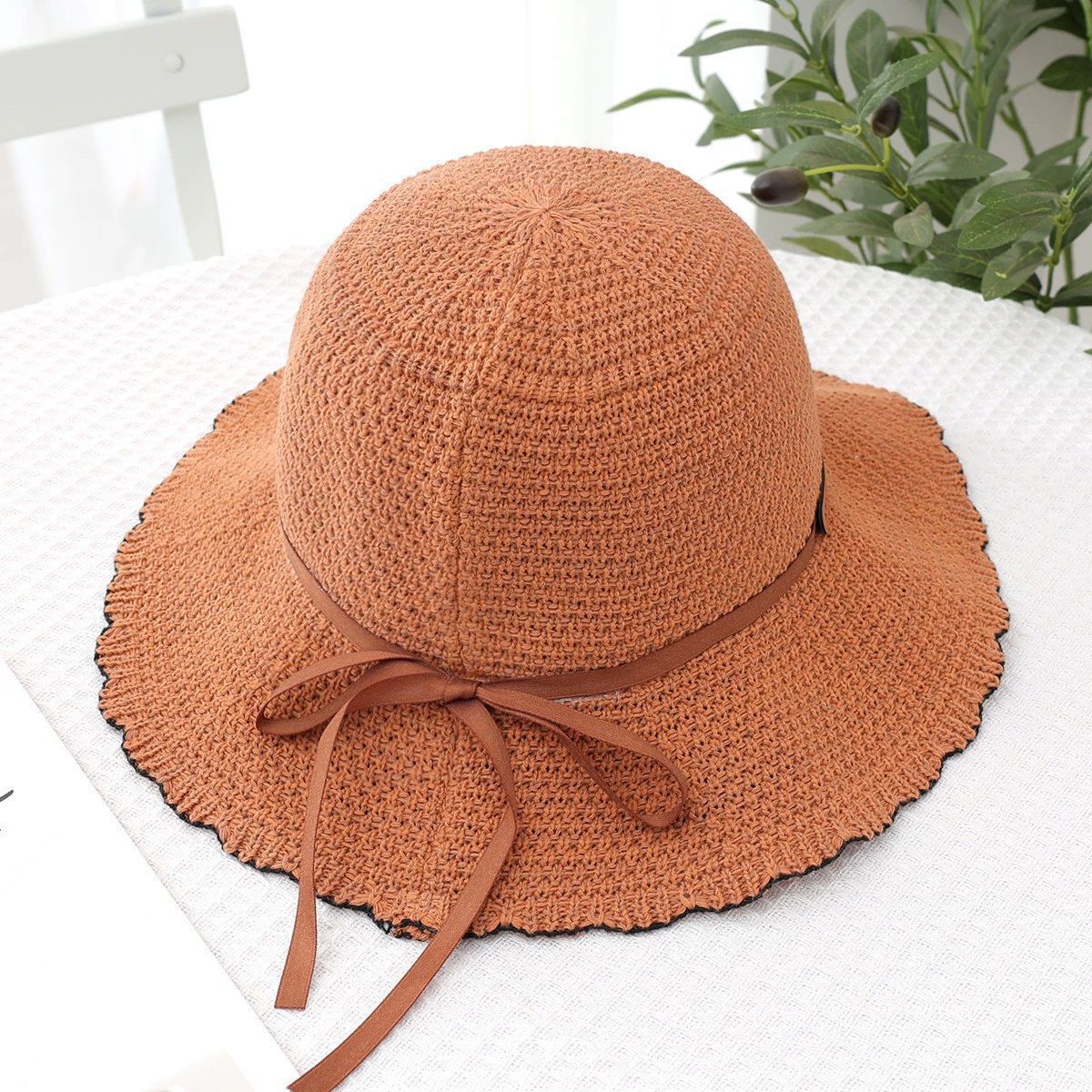 Women's spring and summer Korean version of the new versatile bucket hat foldable sun hat to show the face small wavy edge sun hat