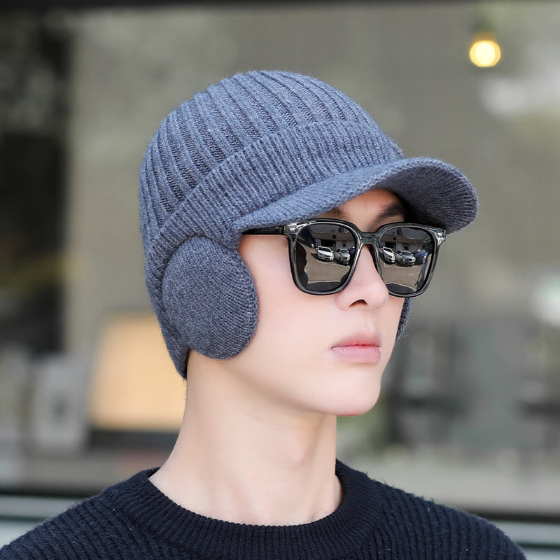 Winter Men's Duck Tongue Ear Cap Fleece Thick Warm Pullover Hat Youth Outdoor Riding Knitted Wool Hat Ski Cap