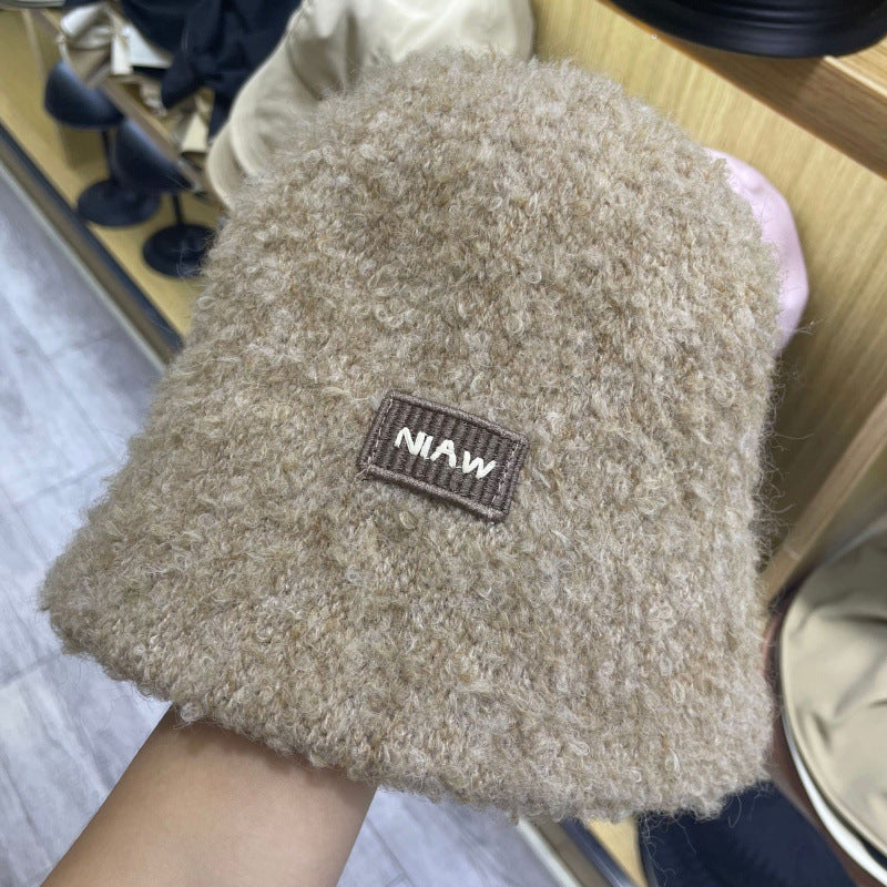 Color fashion show face small knitted basin hat Japanese plain bucket hat women's autumn and winter bucket hat Korean version versatile