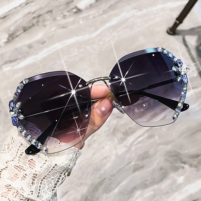 2022 new cross-border fashion rhinestone sunglasses women's thin sunglasses trendy sunscreen and UV protection Korean version glasses