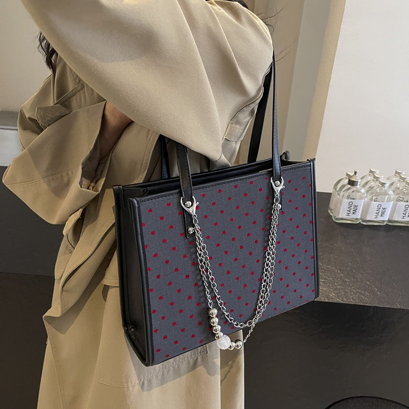 College style Korean tote bag 2024 new literary and fashionable polka dot single shoulder underarm large-capacity commuting handbag