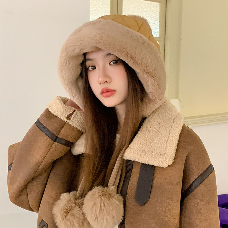 Winter warm down ear protection hat children autumn and winter riding cold hat plush cute face little Lei Feng hat man