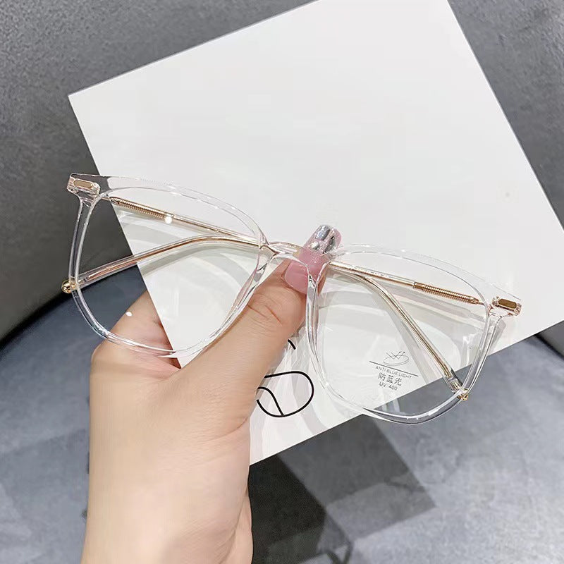 2022 new cold brown glasses large frame personalized plain flat glasses women's Korean version TR90 anti-blue glasses