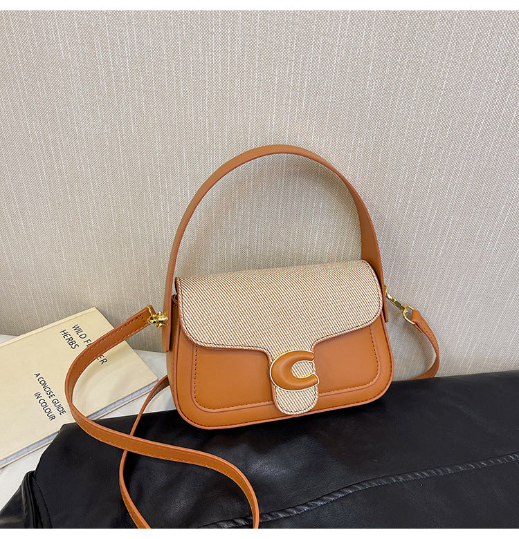 Women's bag fashionable versatile saddle bag French niche shoulder bag 2024 summer new contrasting color simple messenger bag