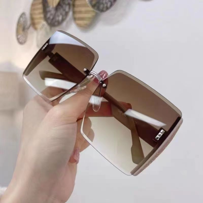 2022 new square frameless trimmed sunglasses Internet celebrity personality big-name glasses big-frame fashion sunglasses wholesale