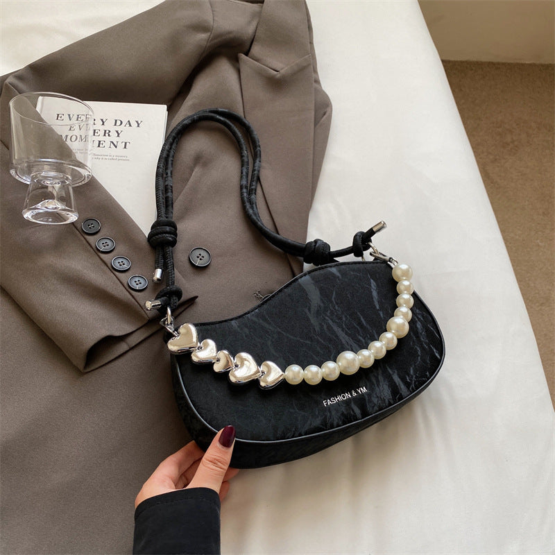 Women's small bag 2024 new fashion foreign style shoulder messenger bag women's texture Korean version of pearl chain small square bag