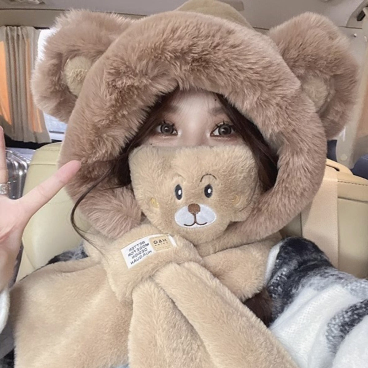 Winter ear protection, scarf, ear hat, scarf, mask, cute strawberry bear, warm and cold-proof, Lei Feng hat, female cycling hat