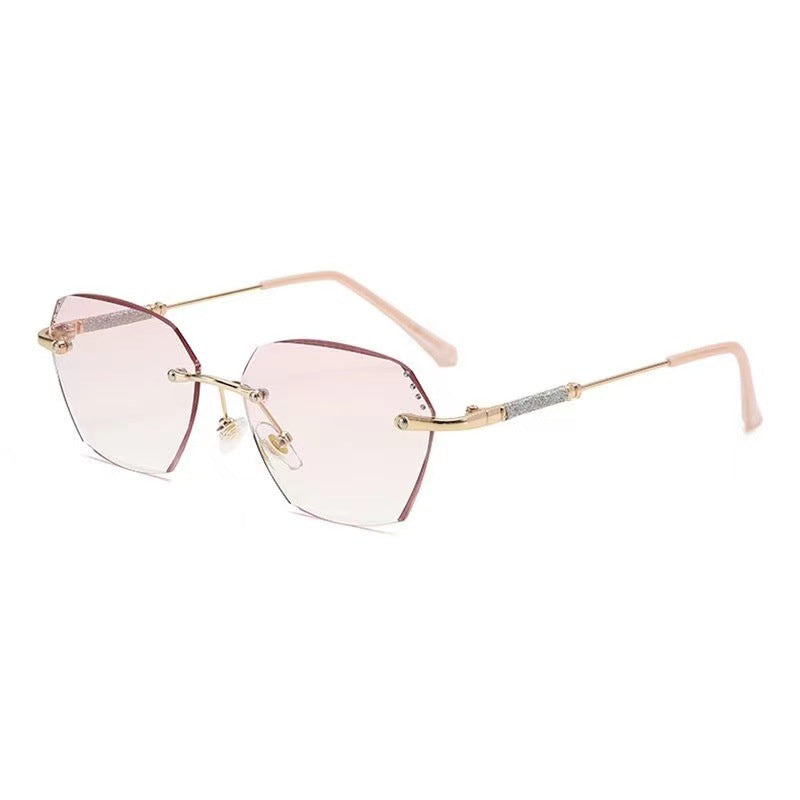 Women's diamond trimmed anti-blue reading glasses flat glasses frameless punched diamond-encrusted reading glasses fashionable wear glasses