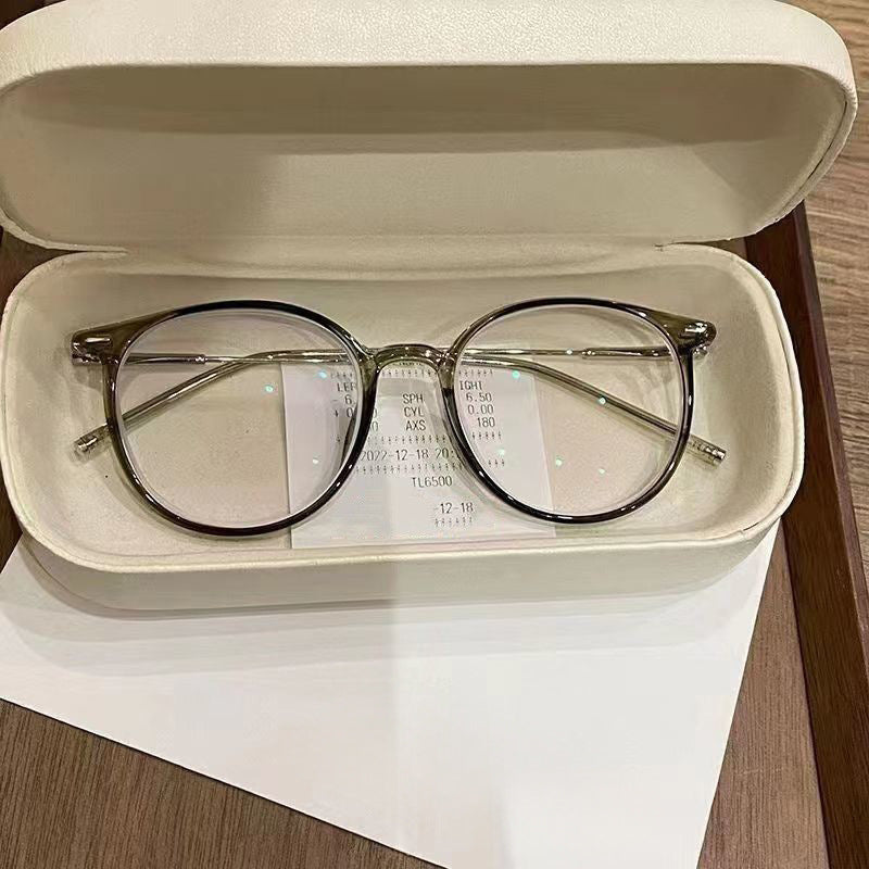Xiaohongshu transparent tea gold myopia glasses for women can be matched with degrees, square and round faces, plain face artifact, flat mirror holder, big face and thin face
